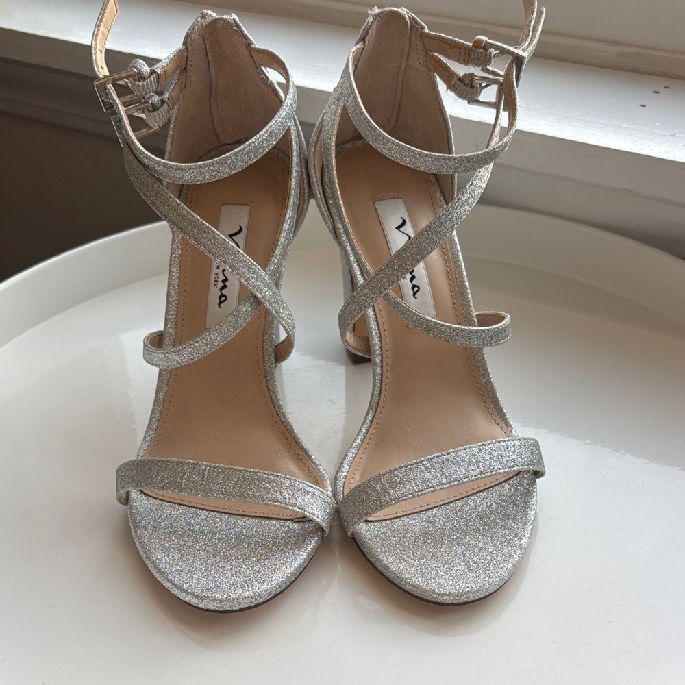 Nina Sparkling Silver Strappy Heels